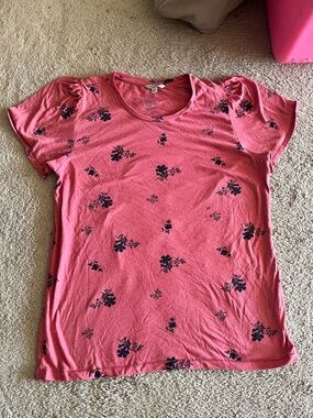 Lucky Brand Rose Pink Tee with Navy Floral Accents